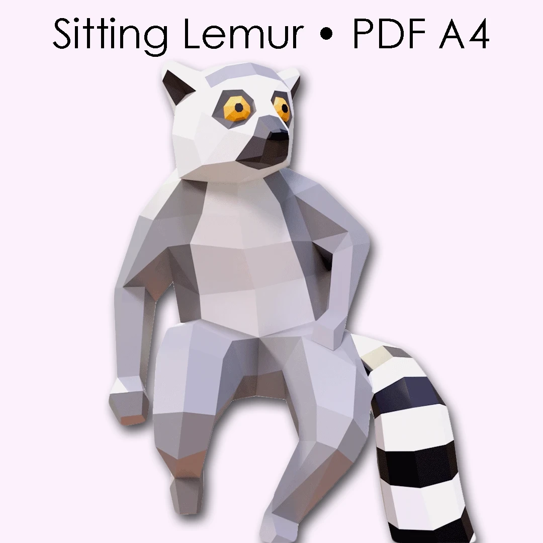 Sitting Lemur Papercraft, Lowpoly Papercraft, Fovea - Papercraft - Nonitt