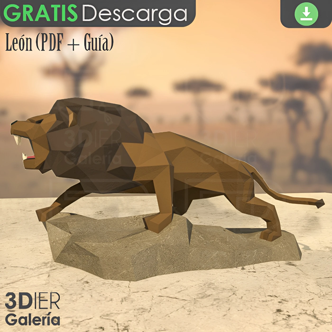 Lion Road PDF Papercraft Templates, Paper Art and Craft for Home Decor, DIY, 3DIER, PDF Patterns, Papercraft Templates, Low Poly