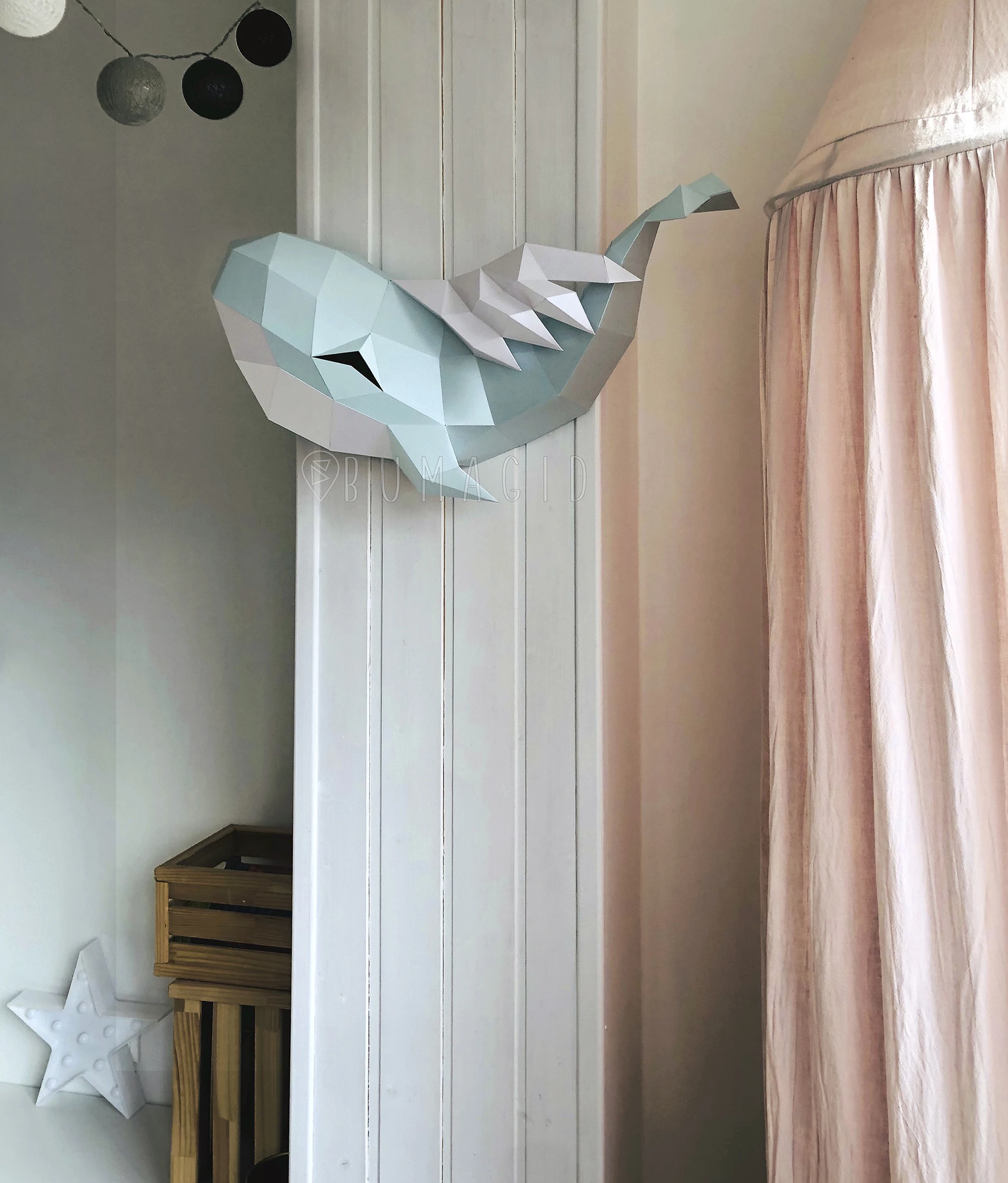 Cloud and Flying Whale for Creative Crafts & Decor, PDF Template, Paper Sculpture, DIY, Pepakura Pattern, Handmade, Papercraft, Lowpoly, Lowpoly Papercraft, BUMAGID