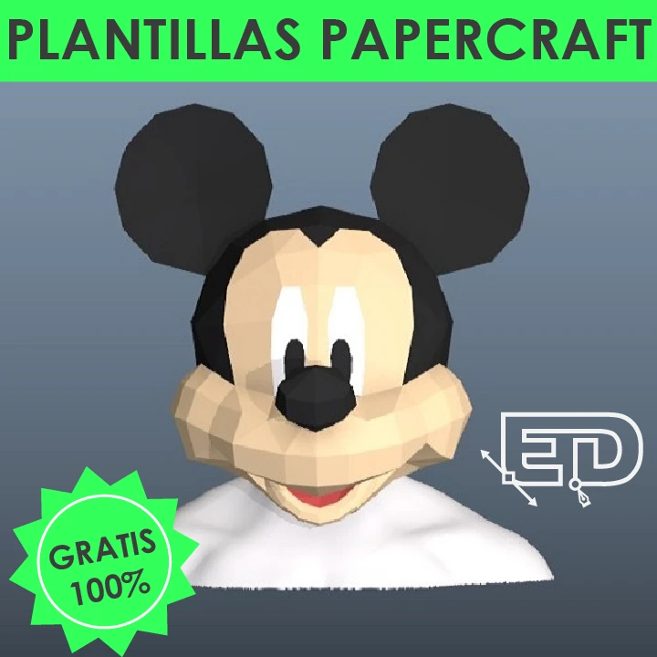 Mickey Mouse Mask PDF Papercraft Templates, Paper Art and Craft for Home Decor, DIY, 3DIER, PDF Patterns, Papercraft Templates, Low Poly