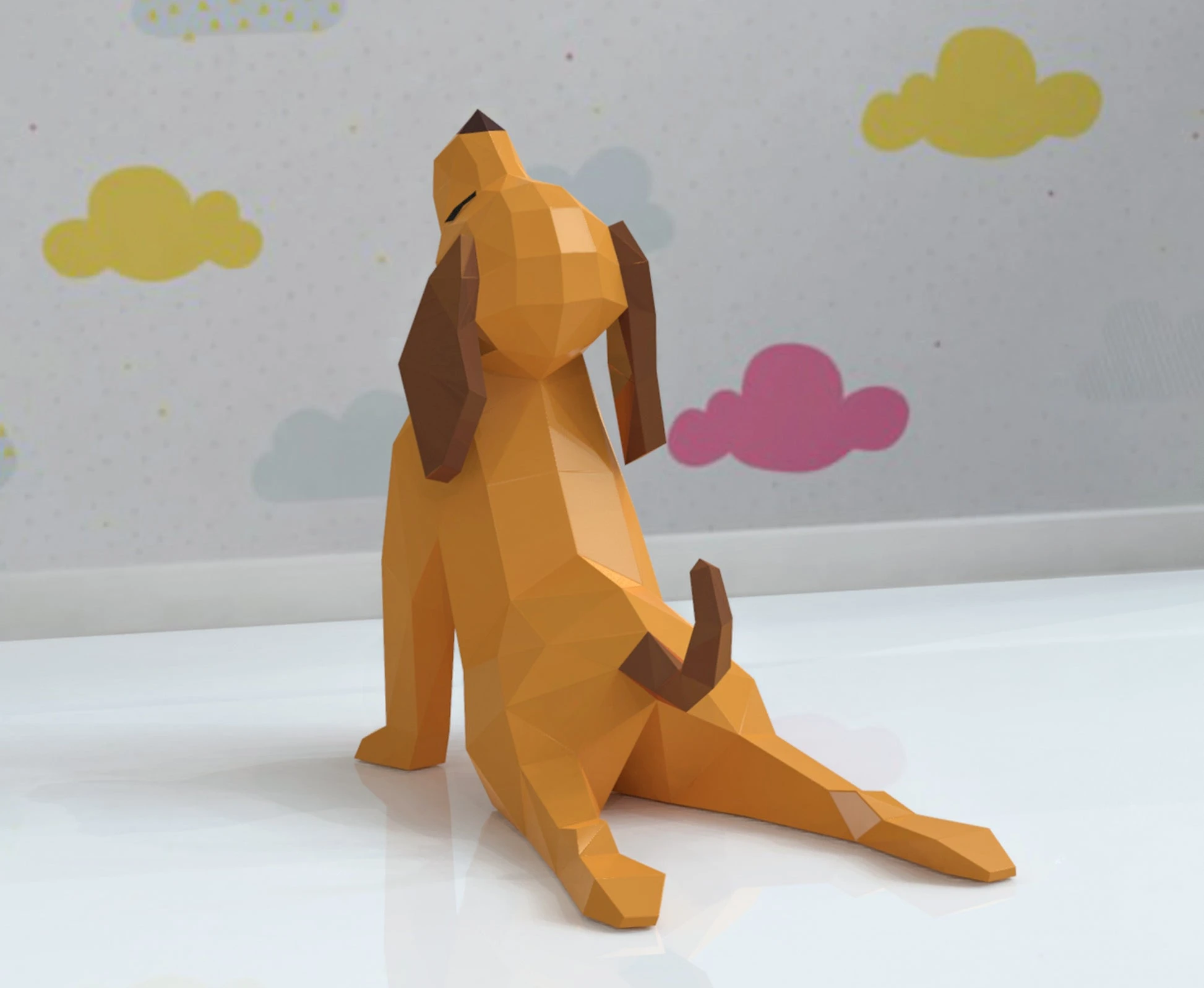 Dog Yoga Papercraft, Lowpoly, Lowpoly Papercraft