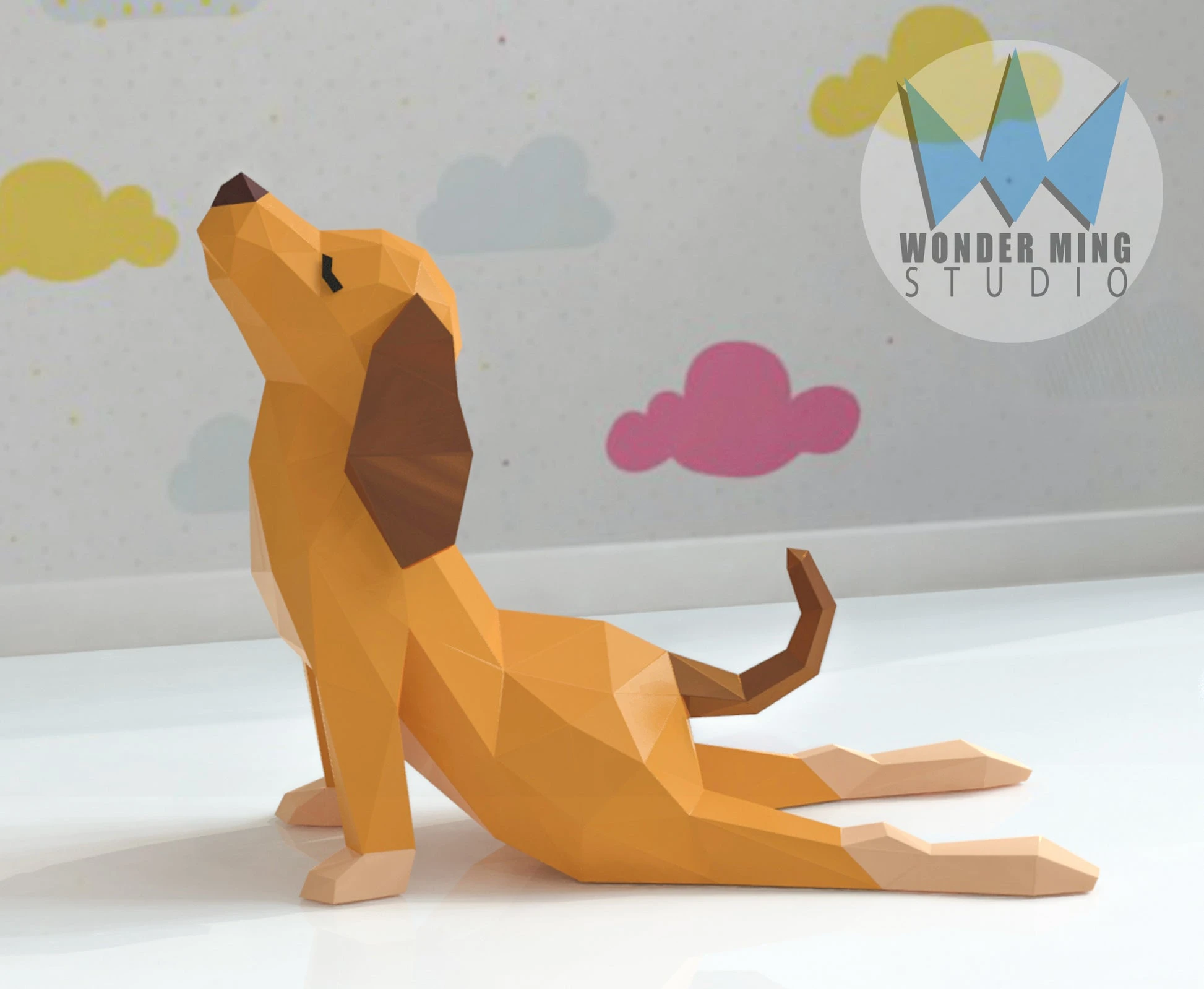 Dog Yoga Papercraft, Lowpoly, Lowpoly Papercraft