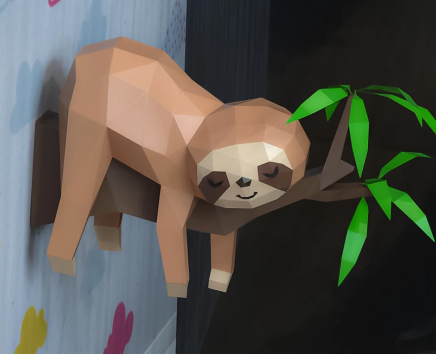 Sloth on branch Papercraft, Lowpoly, Lowpoly Papercraft