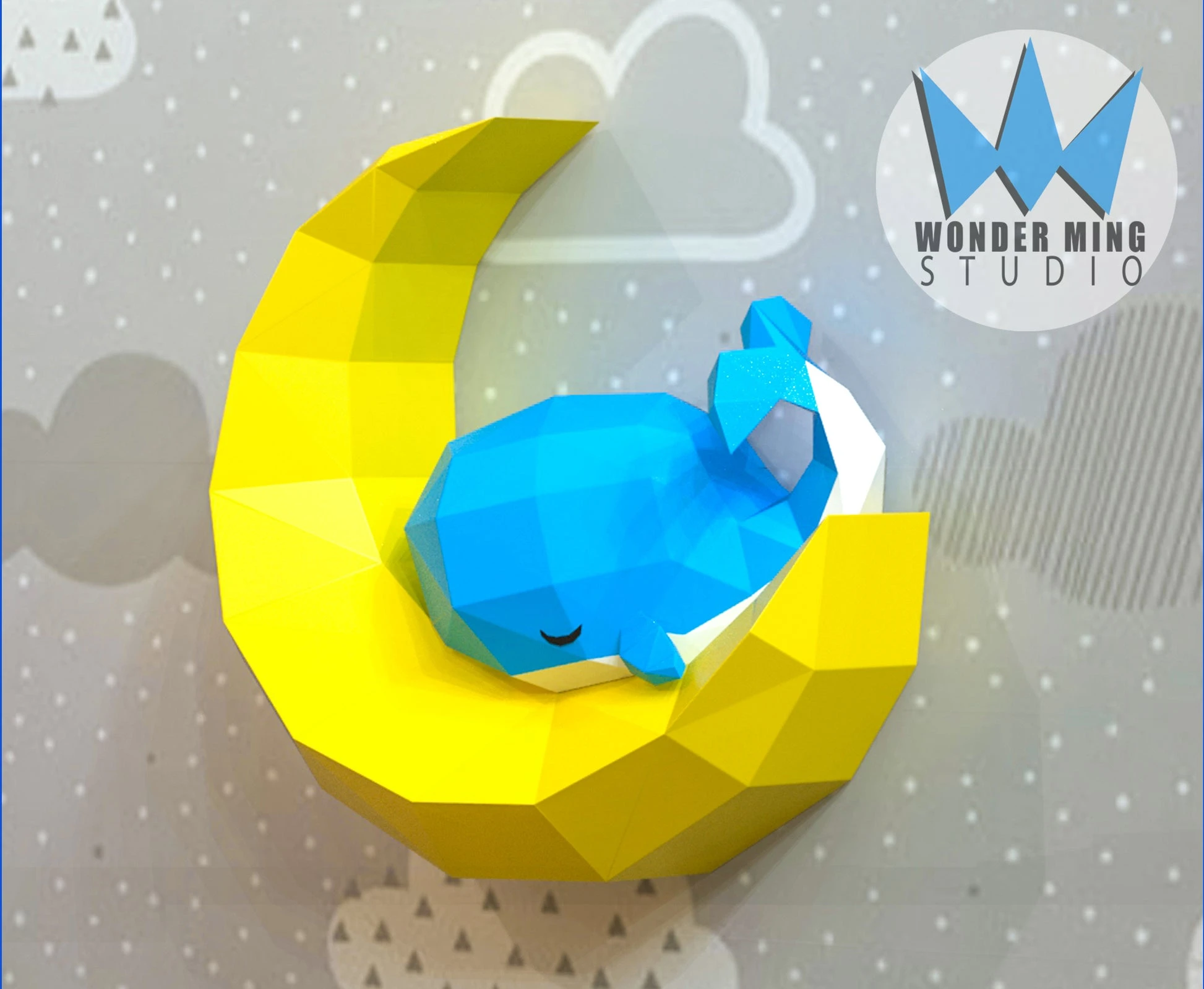 Whale sleeping on moon Papercraft, Lowpoly, Lowpoly Papercraft