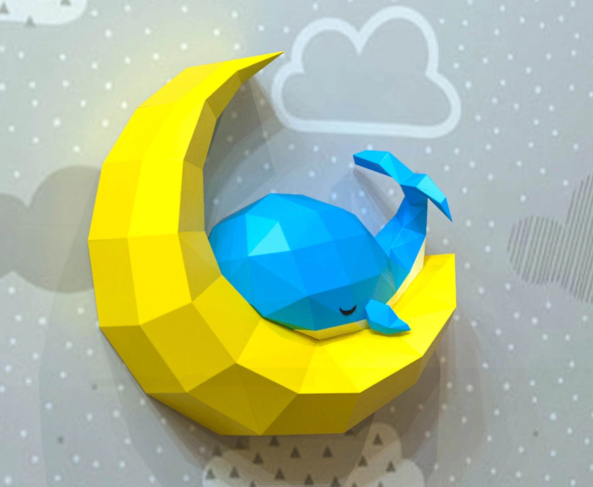 Whale sleeping on moon Papercraft, Lowpoly, Lowpoly Papercraft