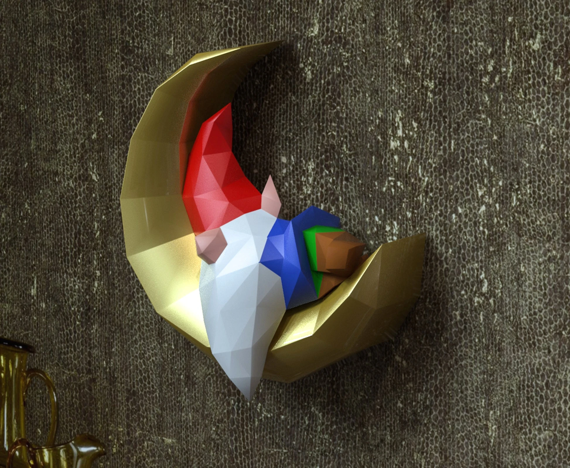 Gnome Sleeping on Moon Papercraft, Lowpoly, Lowpoly Papercraft