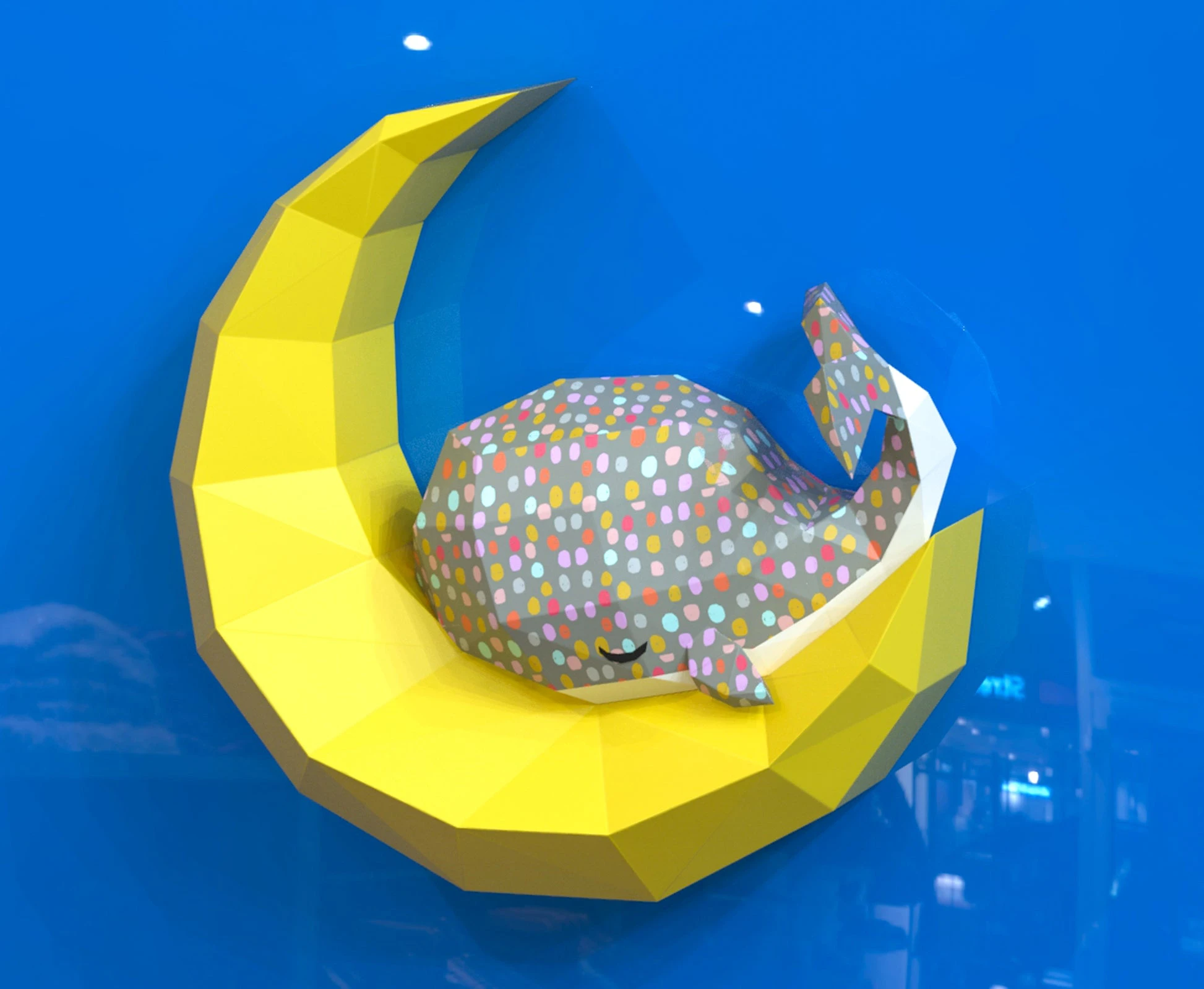 Whale sleeping on moon Papercraft, Lowpoly, Lowpoly Papercraft