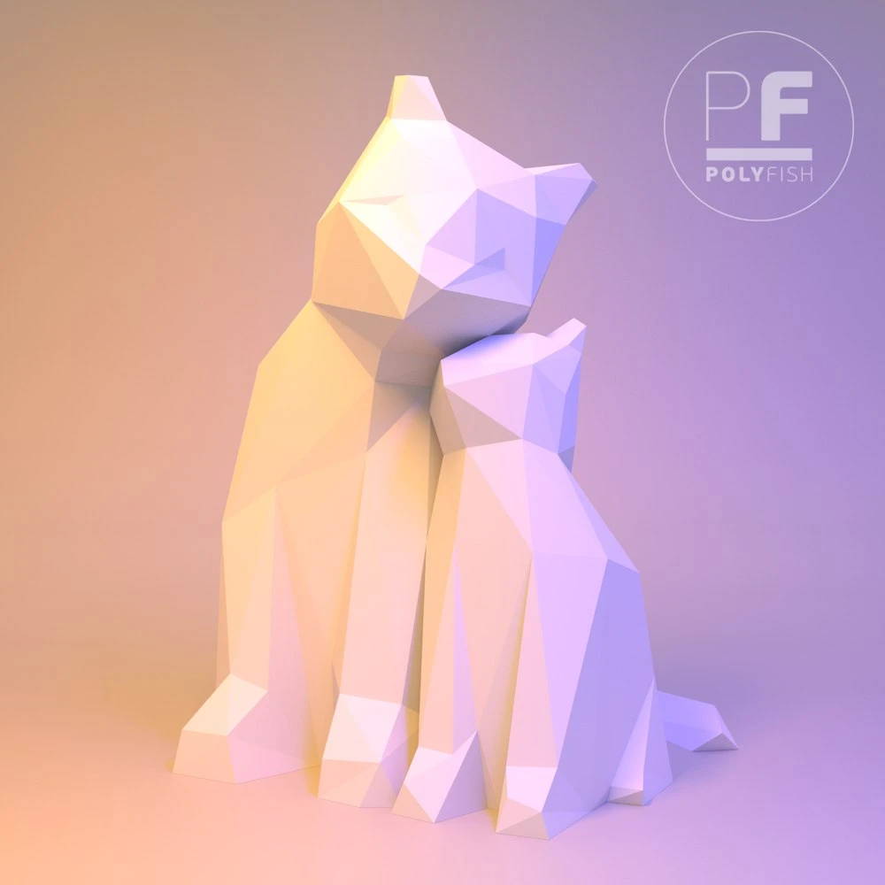 Cat Family PDF Template, Low Poly, Paper Sculpture, DIY, Pepakura Pattern, Handmade, Papercraft, Lowpoly, Lowpoly Papercraft