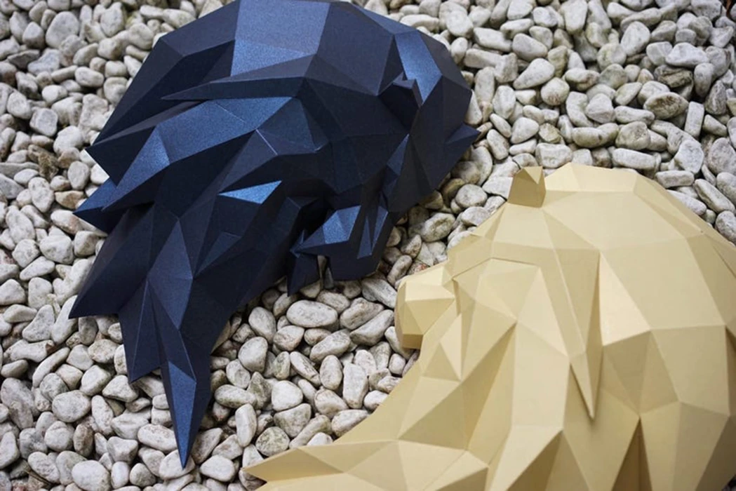 Two Lions On The Wall In The Shape Of A Heart Papercraft Low Poly Decoration DIY Paper 3D CumulusCraft