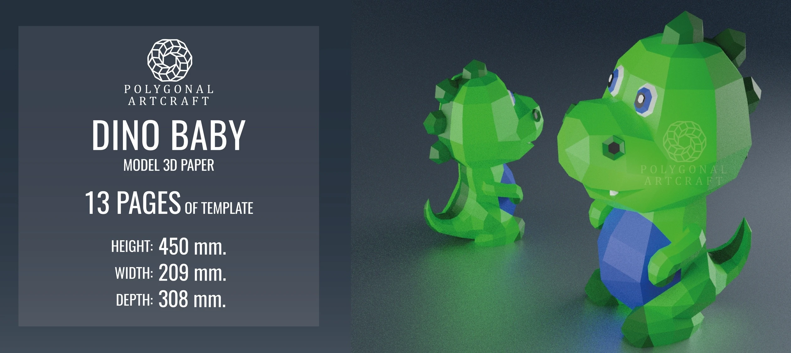 DINO BABY Papercraft 3d lowpoly PDF Template Decoration