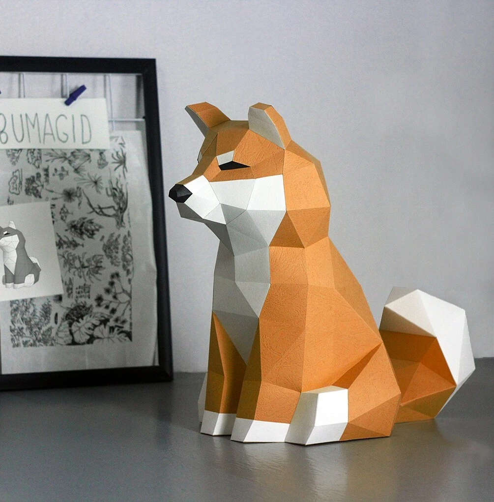 Shiba Inu Dog sitting for Creative Crafts & Decor, PDF Template, Paper Sculpture, DIY, Pepakura Pattern, Handmade, Papercraft, Lowpoly, Lowpoly Papercraft, BUMAGID